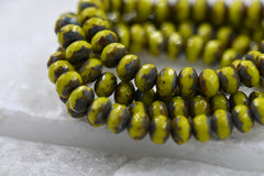 Czech Glass 3x5mm Rondelle Yellow Peridot with Picasso Finish 30pc