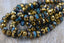 7x5mm Rondelle Sky Blue and Emerald with a Gold and Bronze Finish, 25pc