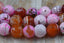 Pink Faceted Natural Fire Crackle Agate Beads Strands, Round, 12mm