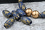 Midnight Blue Wood Gold Frosted Beads, Large Hole 20mm, 16pc
