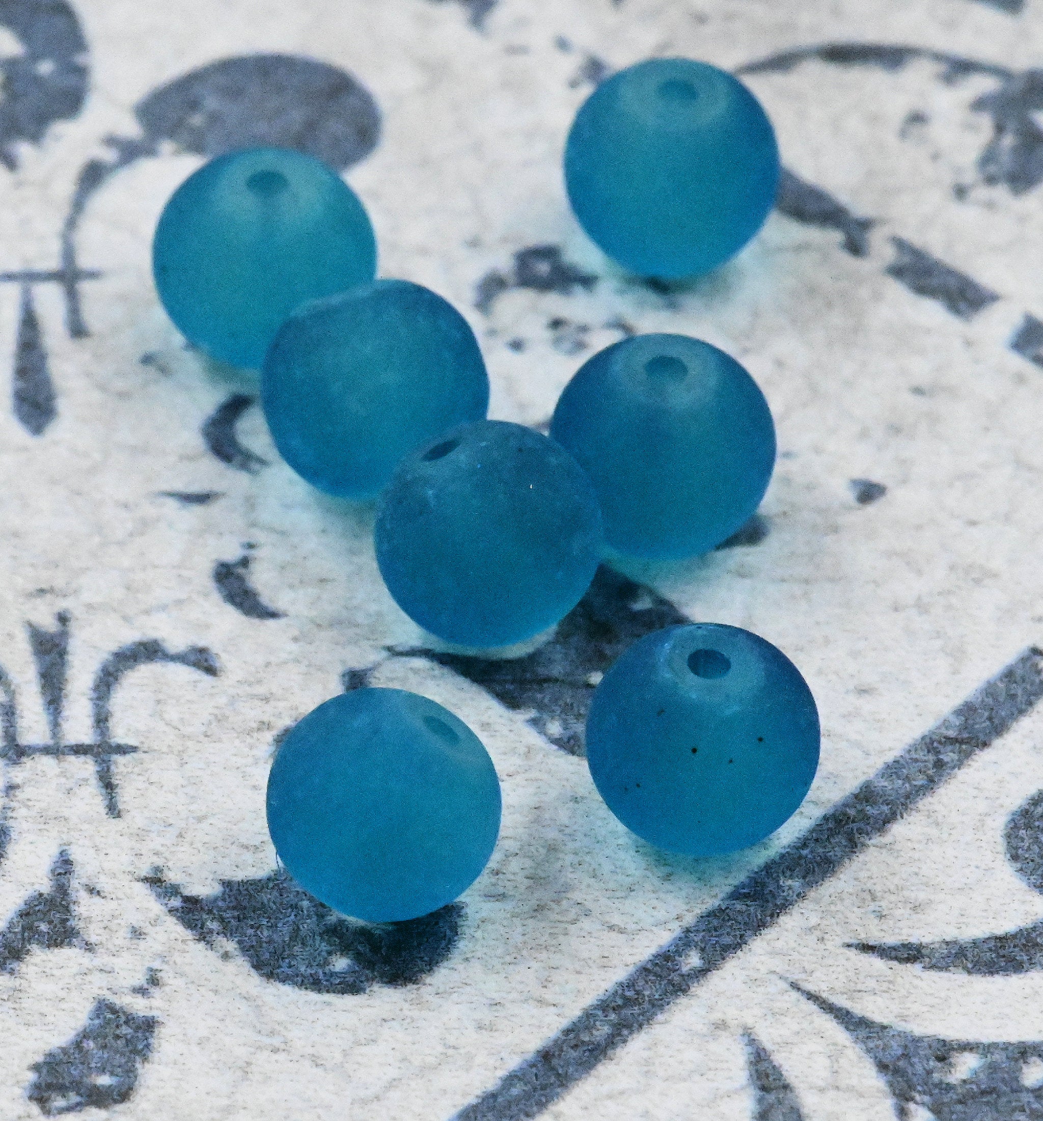 Aqua Blue Green Frosted Matte Glass Round Druk 6mm 8mm Beads