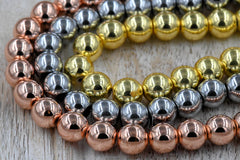 Synthetic Hematite Beads Strands, Platinum, Soft Gold, Rose Gold