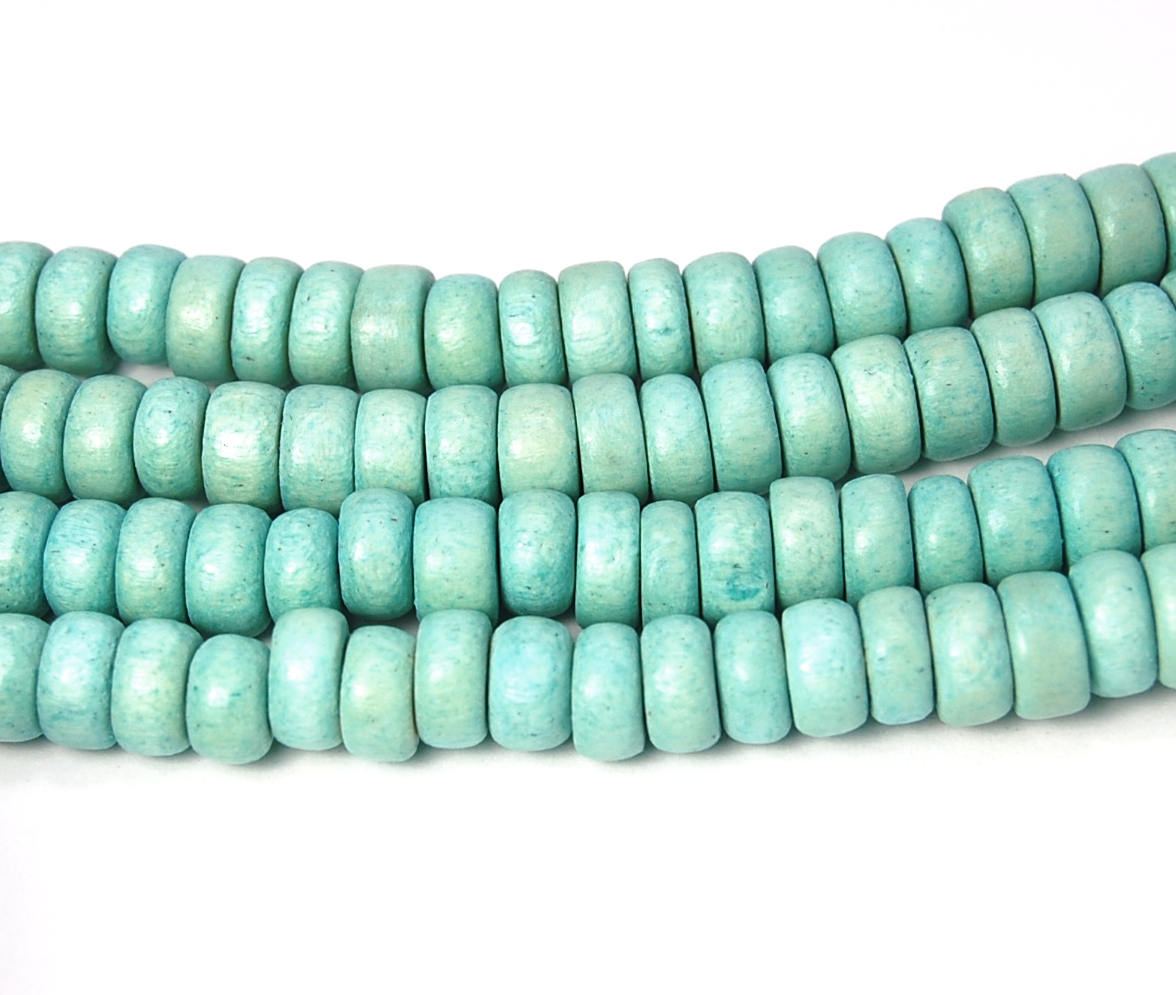 8x4mm Seafoam Green Wood Rondelle Beads -16 inch strand