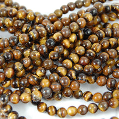 Natural Tiger Eye Tiger's Eye Tigereye Smooth Round Beads, A grade Full Strand 4mm 6mm 8mm 10mm 12mm - Wholesale Pricing- Full Strand