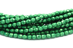 Saturated Metallic Kale Green Czech Glass Firepolished 6mm Beads -25