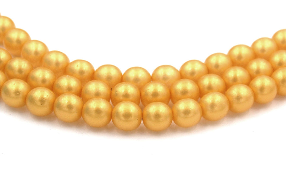 Sueded Gold Lamé Czech Glass Bead 6mm Round  - 50 Pc