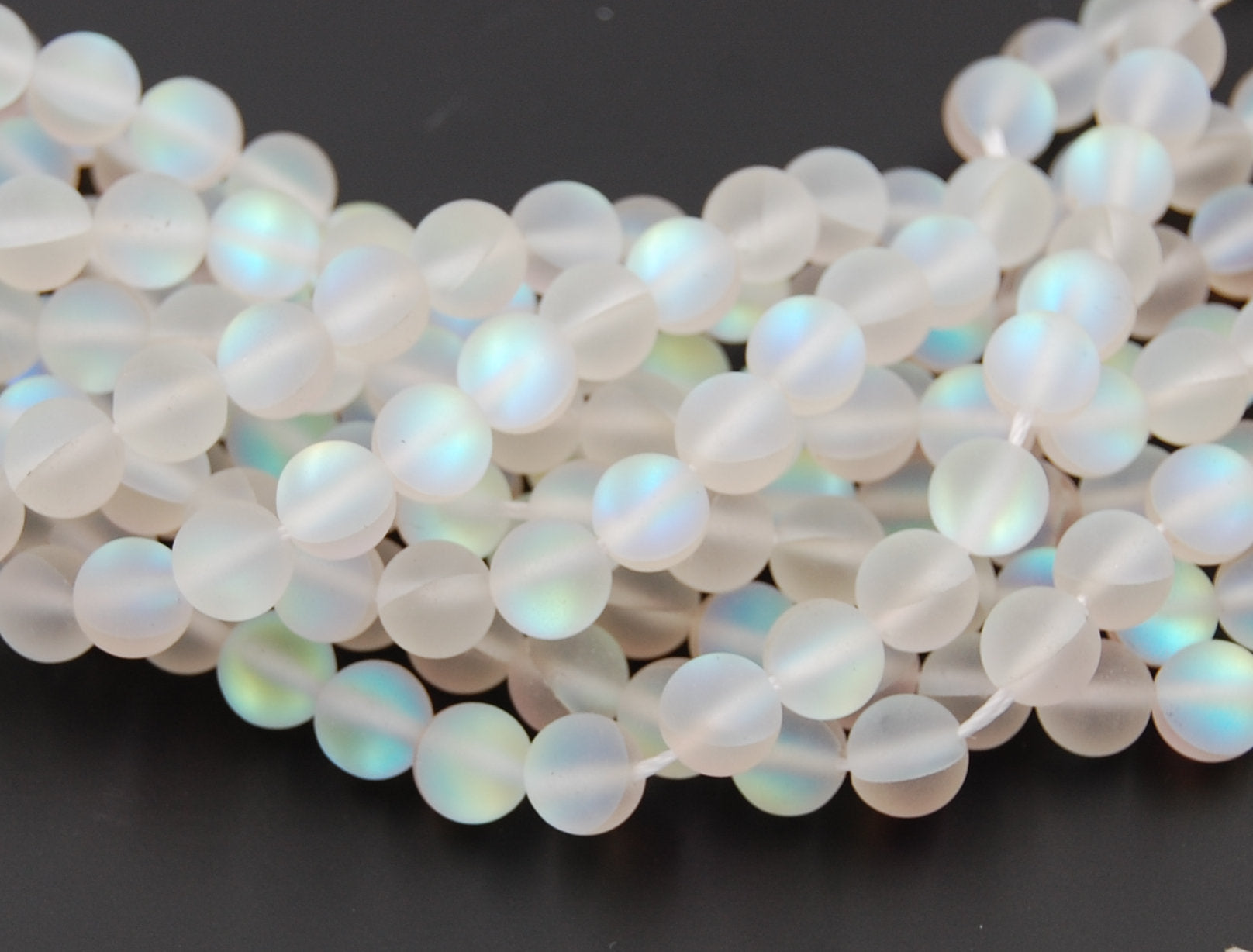 Synthetic Glass Moonstone Iridescent Beads Strands, Rainbow  Moonstone Round, 8mm -15 inch strand