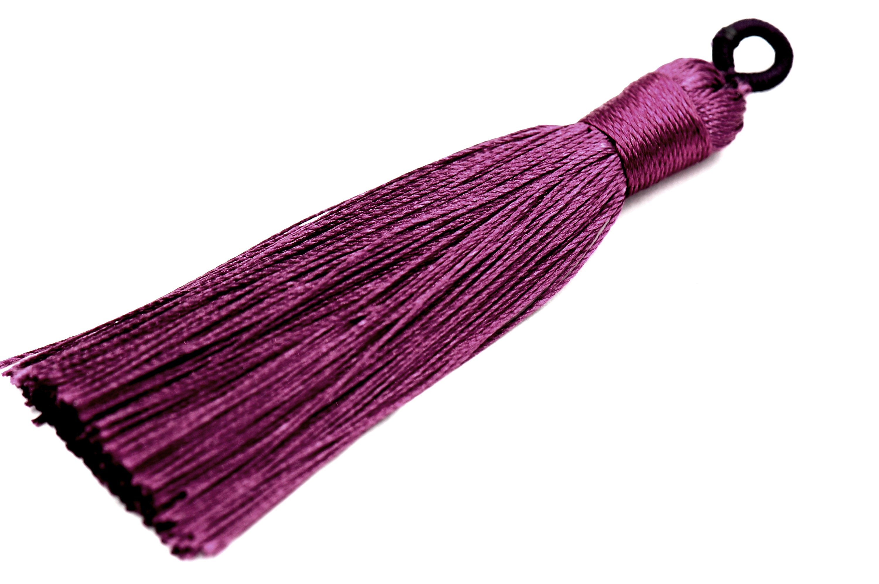 Medium Violet Red Tassel - 3 Long Nylon Jewelry Loop Tassel - 2pc