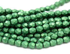 Saturated Metallic Kale Green Czech Glass Firepolished 6mm Beads -25