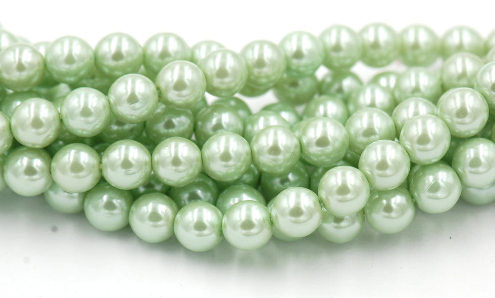 Czech Glass Pearl Coated Mint Green Beads 4mm, 6mm, 8mm