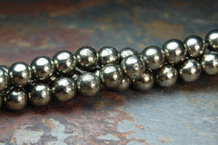 Natural Pyrite Beads 4mm Round (A grade) -15.5 inch strand