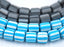 Column Handmade Polymer Clay Bead Spacers, Blue, Black Color, FULL STRAND