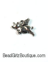 Flying Pig, Pig with Wings, Silver Pewter Charm -1