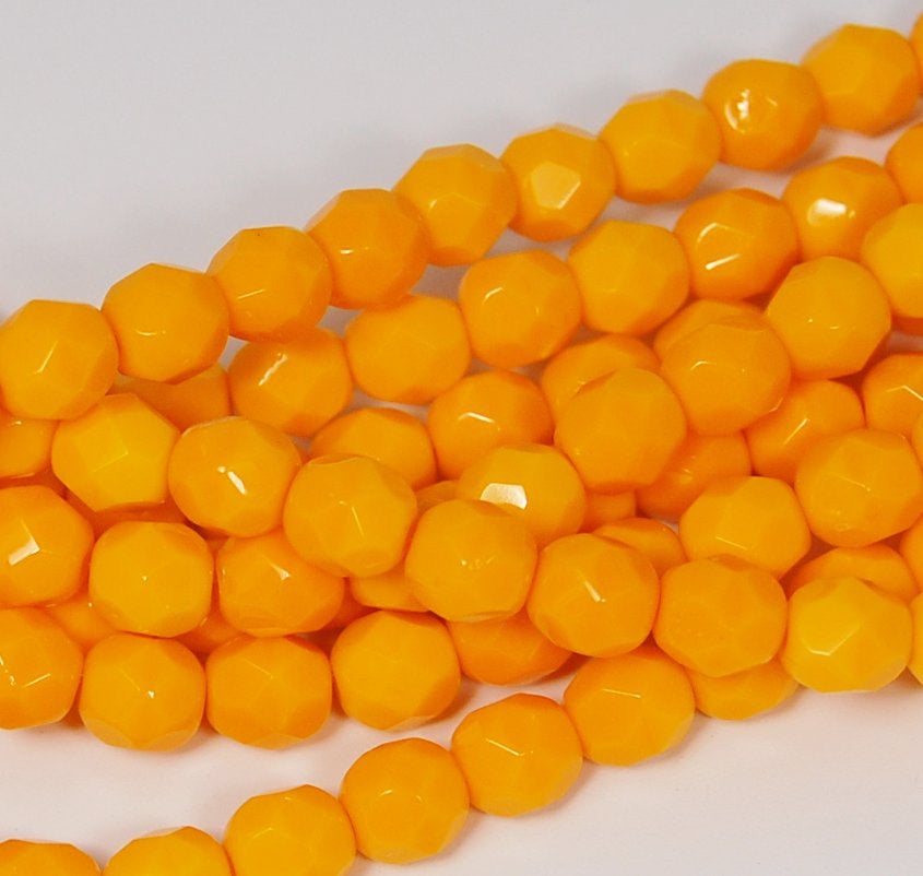 Opaque Sunflower Yellow Czech Glass Faceted Bead 6mm Round - 25 Pc