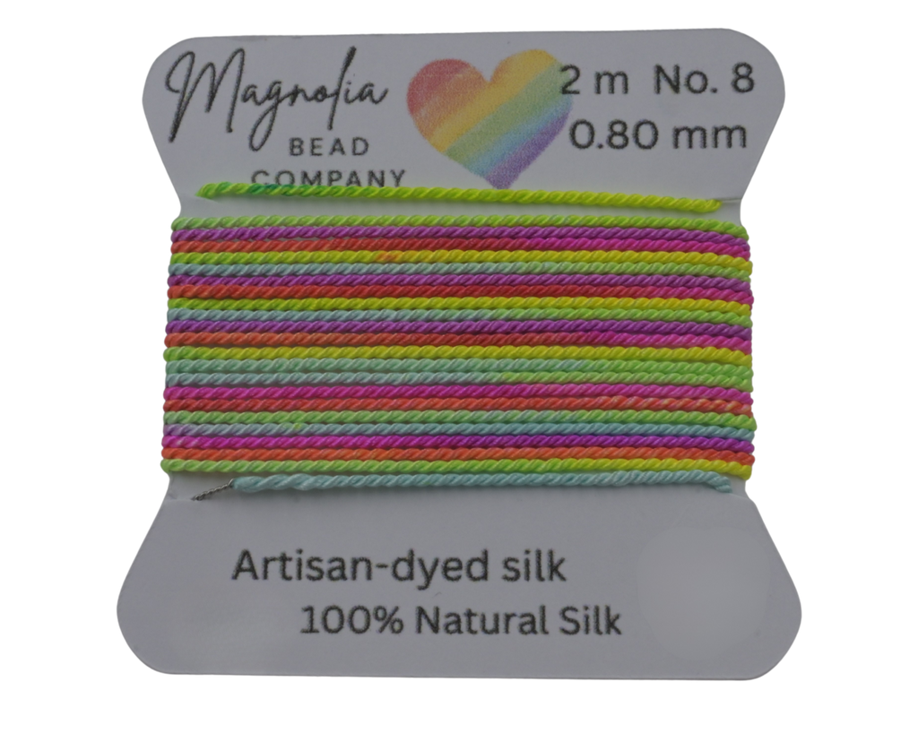 Neon Rainbow Griffin Silk Cord – Hand-Dyed Thread for Knotting, Jewelry Making, Pendant Stringing