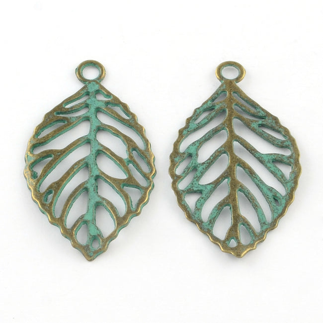 Antique Bronze Green Patina Leaf Pendant Charm Main Image