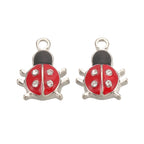 Ladybug Charm Enameled Platinum Charm, 2pc