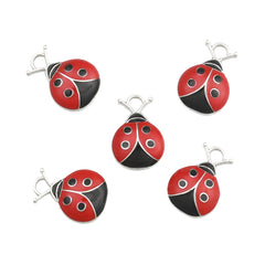 Ladybug Charm Enameled Red and Platinum, 4pc