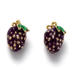 Brass Enamel Charms,  Fruit, 18K Gold Plated, Purple, 12.5mm