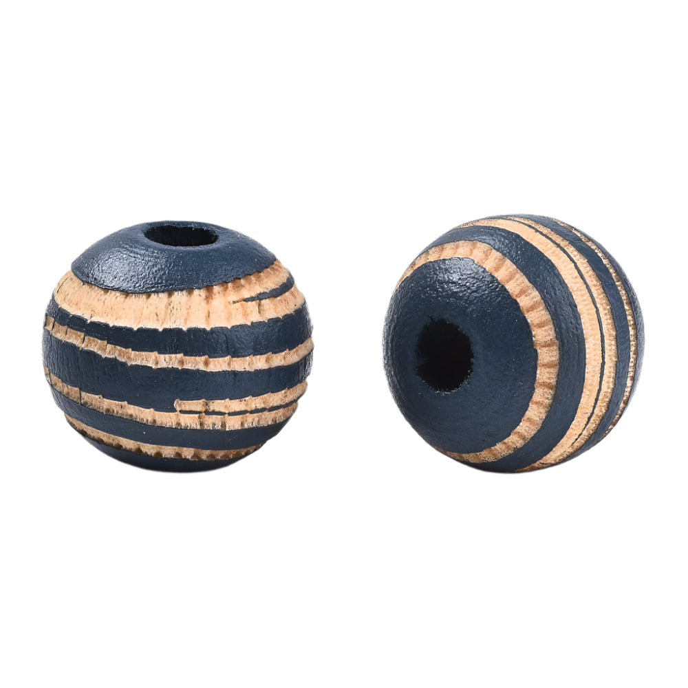 Laser Engraved Pattern, Round Blue Wood, 10x8.5mm