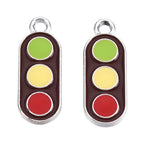 Platinum Plated Alloy Pendants, with Enamel, Traffic Light, 4pc, 20.5x8x1.5mm