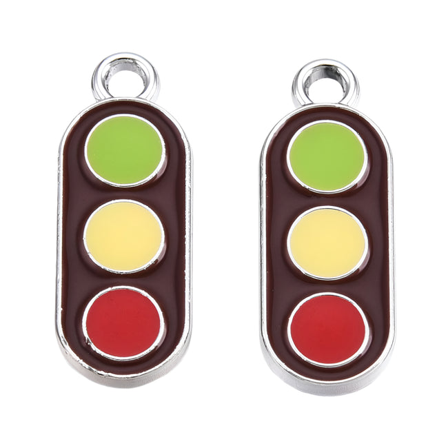 Platinum Plated Alloy Pendants, with Enamel, Traffic Light, 4pc, 20.5x8x1.5mm Main Image