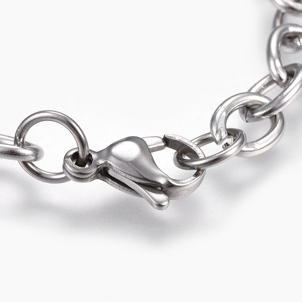 TWO, Tarnish Resistant 304 Stainless Steel Cable Chain Bracelets, with Lobster Claw Clasps, Stainless Steel