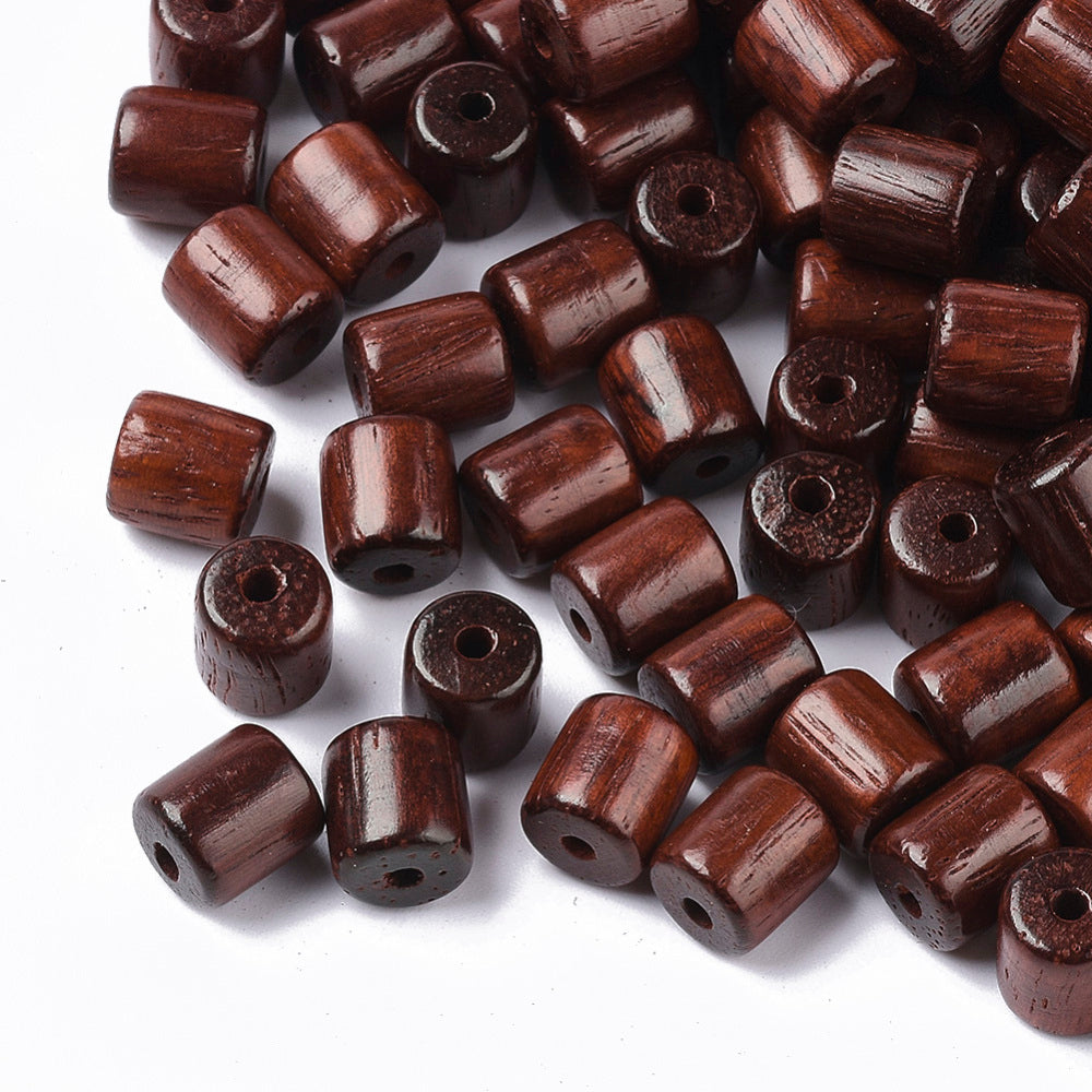 Natural Wood Beads, Waxed Wooden Beads, Dyed, Column, Saddle Brown, 7x6mm, 50pc