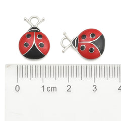 Ladybug Charm Enameled Red and Platinum, 4pc