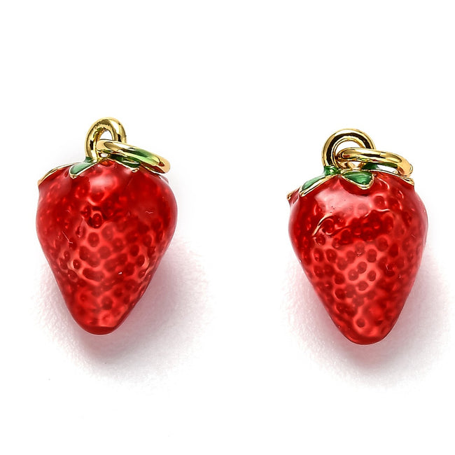 Strawberry Charm, Brass Enamel 18K Gold Plated, Purple, 11.5mm Main Image