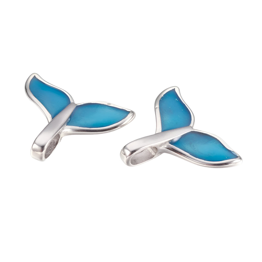Stainless Steel Whale Tail Charm Enameled Blue