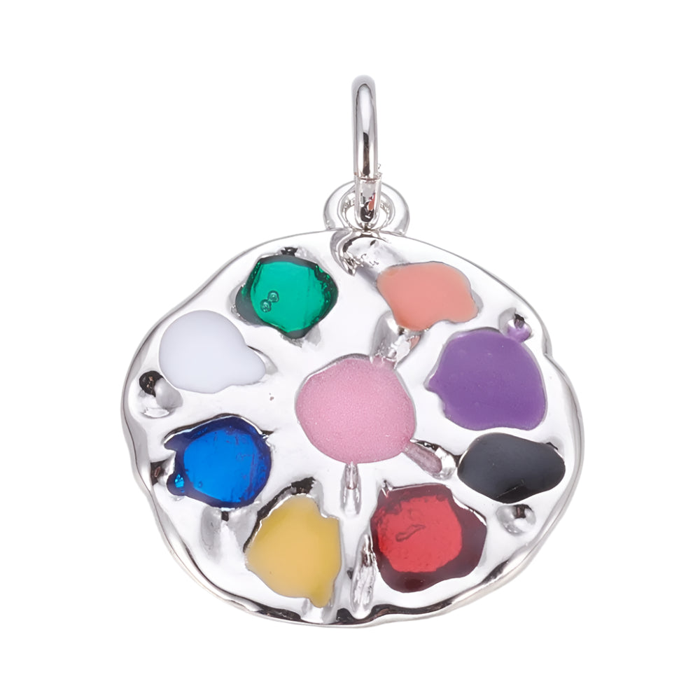 Charm Brass Enamel Pendants, Lotus Pod, Colorful, Platinum