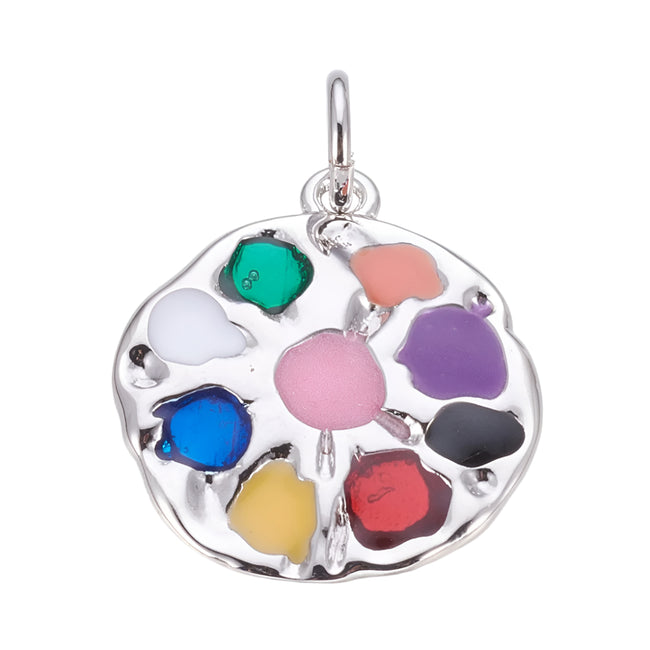 Charm Brass Enamel Pendants, Lotus Pod, Colorful, Platinum Hover Image