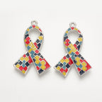 Alloy Enamel Pendants, Autism Awareness, Platinum, Colorful, 39x25.5x5mm