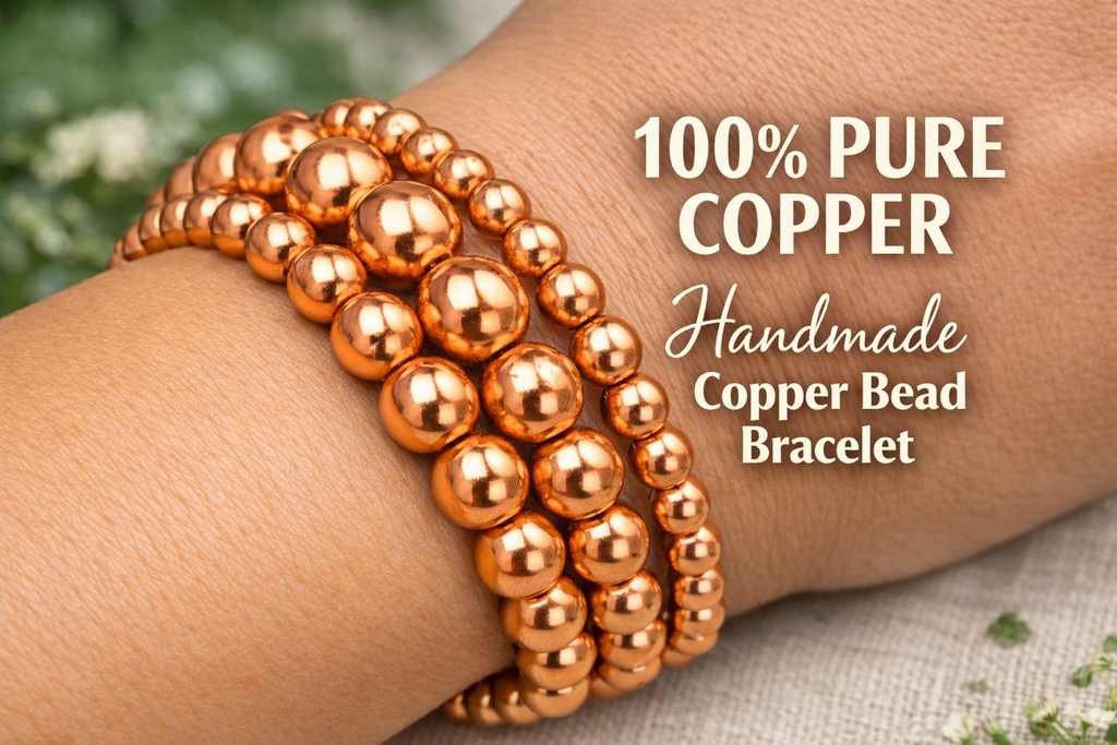 100% Pure Copper Bead Bracelet • Solid Stretch Handmade Jewelry USA