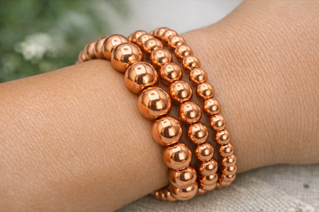 100% Pure Copper Bead Bracelet • Solid Stretch Handmade Jewelry USA Main Image