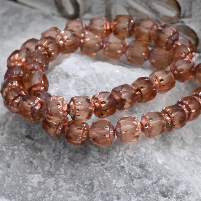 Czech Glass 6mm Cathedral Peach with a Copper Finish Main Image