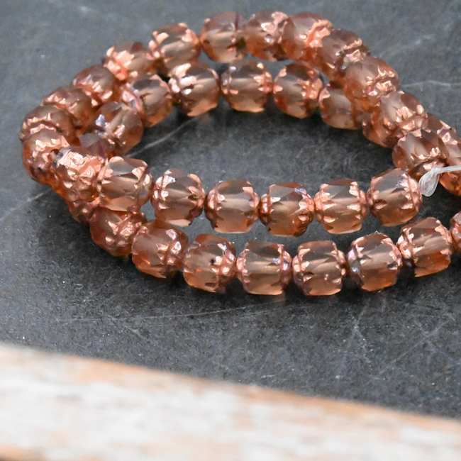 Czech Glass 6mm Cathedral Peach with a Copper Finish Hover Image