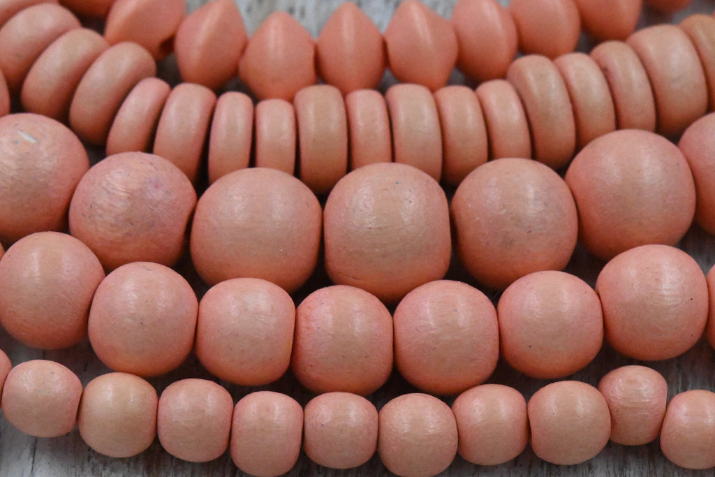 TWO 16" Strands, Wood Beads, Sunset Orange Beads, 6mm 8mm 10mm 12mm Round or Rondelle Orange Wood Beads