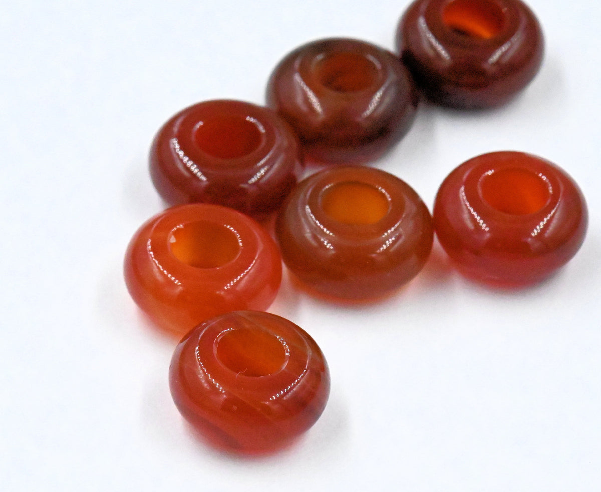 Natural Carnelian European Beads, Large Hole Beads, Rondelle