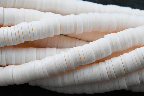 Flat Round Handmade Polymer Clay Bead Spacers, Pale White Papaya, 6x1mm