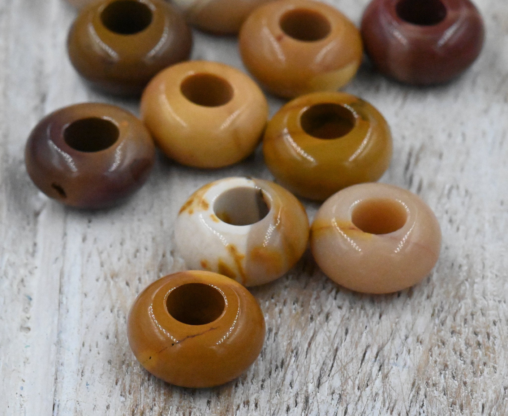 Natural Mookaite European Beads, Large Hole Beads, Rondelle