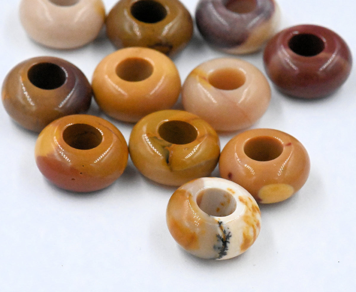 Natural Mookaite European Beads, Large Hole Beads, Rondelle
