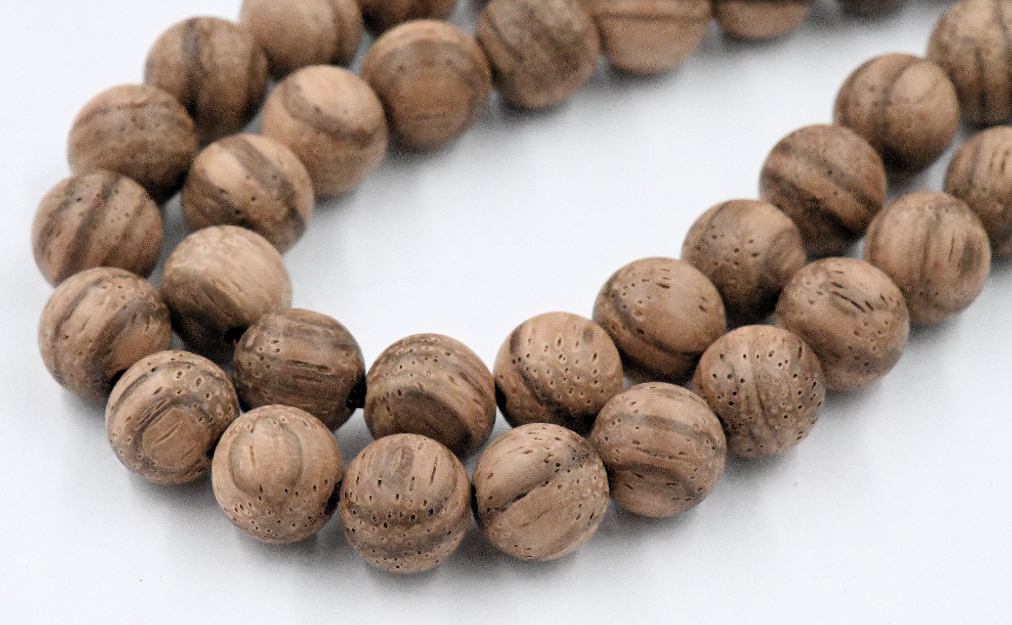 TWO STRANDS Natural 6mm 8mm 10mm Sandy Burl Wood Beads