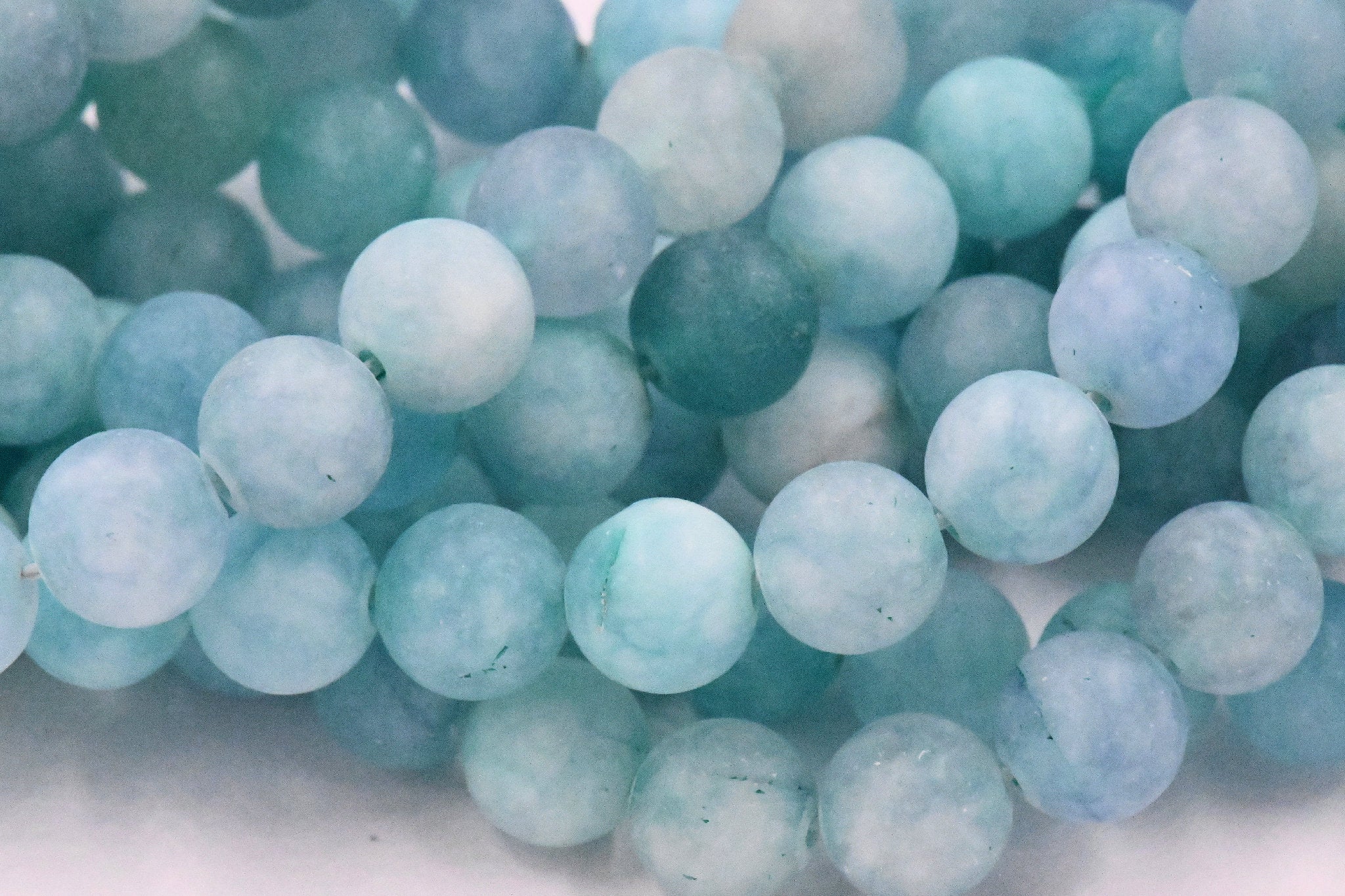 8mm Matte Blue frosted Malaysia "Jade" Round Beads -15 inch strand