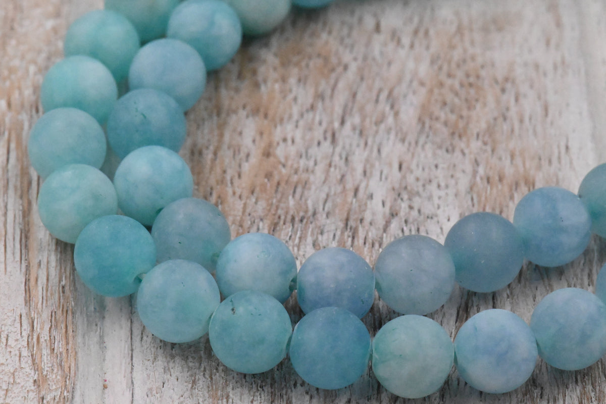TWO STRANDS 8mm Matte Blue frosted Malaysia "Jade" Round Beads