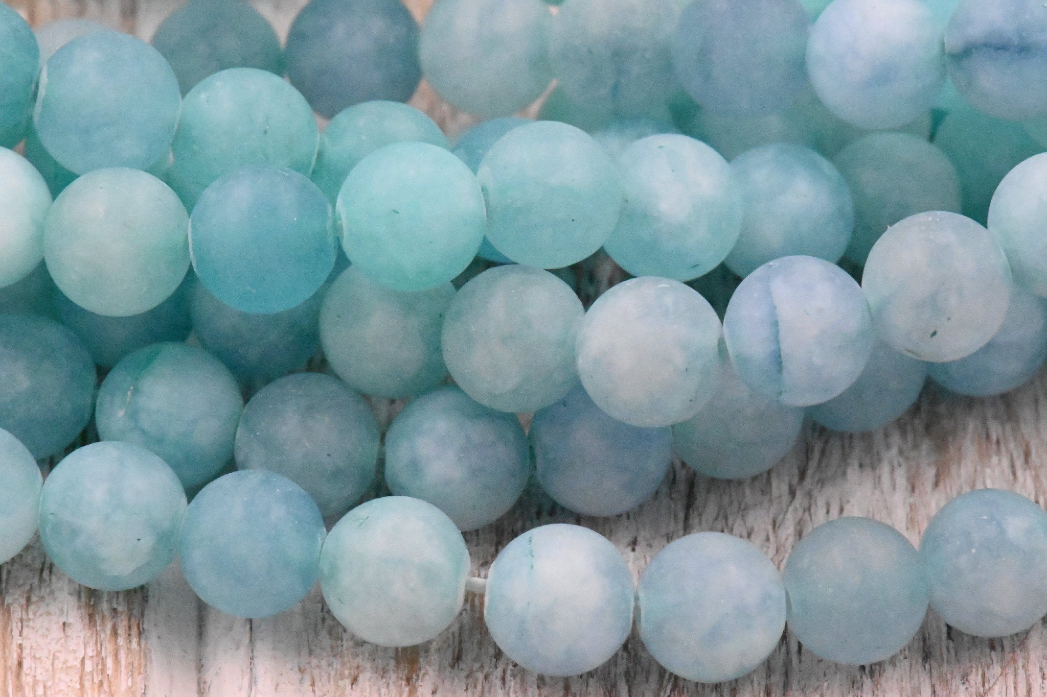 TWO STRANDS 8mm Matte Blue frosted Malaysia "Jade" Round Beads