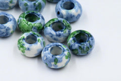 Large Hole Jade, Light Blue and Green European Beads, Round 15mm, 10pc