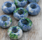 Large Hole Jade, Light Blue and Green European Beads, Round 15mm, 10pc
