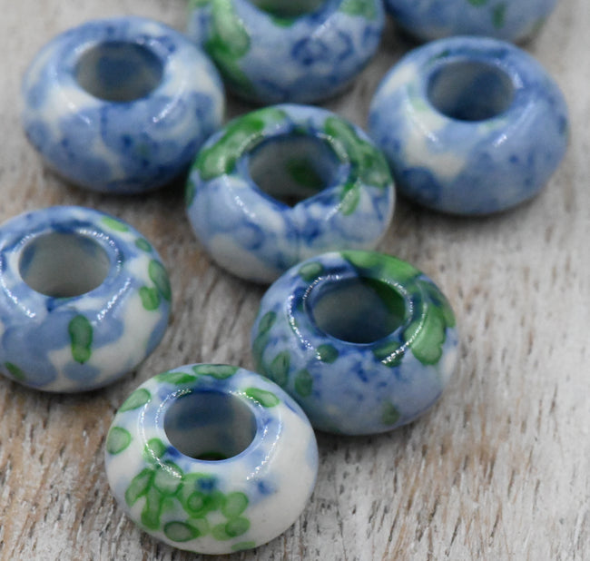 Large Hole Jade, Light Blue and Green European Beads, Round 15mm, 10pc Main Image